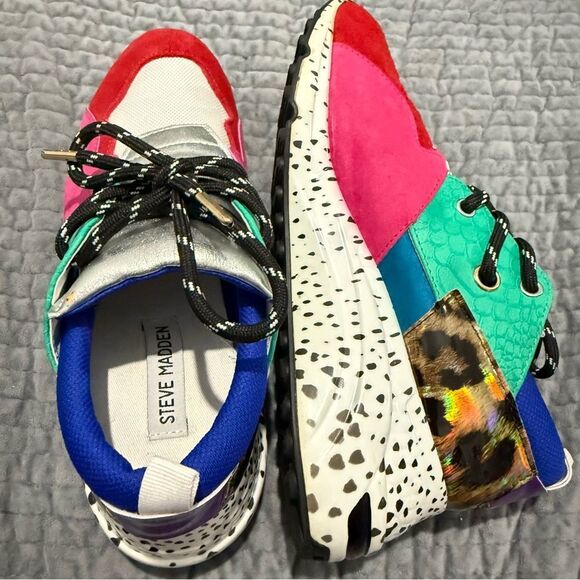 STEVE MADDEN WOMEN’S CLIFF RAINBOW SNEAKERS – MULTICOLOR ANIMAL PRINT, SIZE 8.5 - Picture 7 of 17